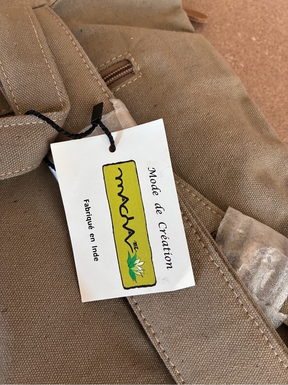NWT Mustard Colored Leaf Print Canvas Roll-Top Backpack From France 🇫🇷 - Picture 7 of 11